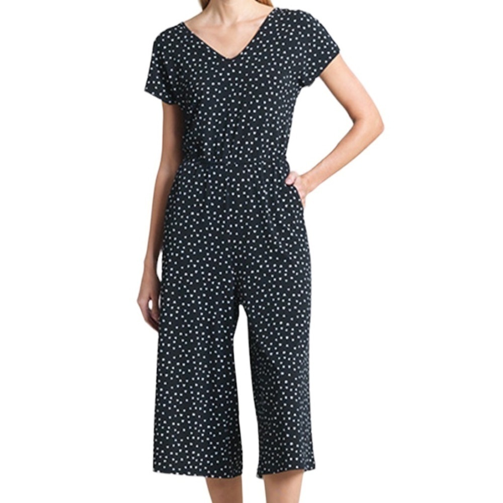 NWOT Clara Sun Woo Crop Jumpsuit Black White Dot Size Petite Small